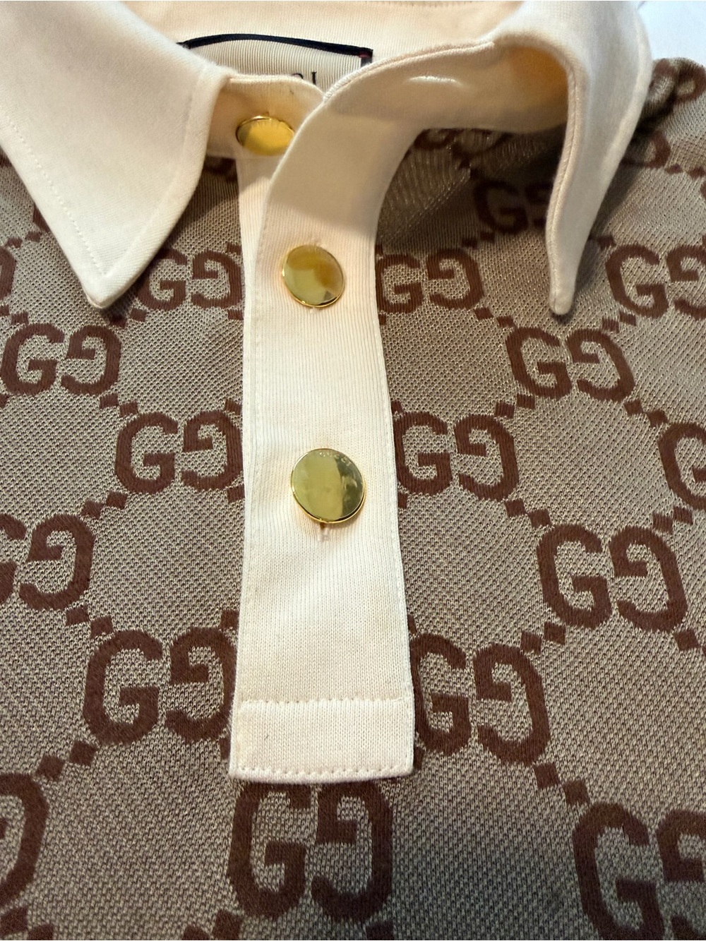 Gucci Beige & Brown GG Logo Polo - Picture 2 of 5